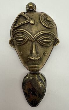 Amy Kahn Russell AKR Sterling African Tribal Mask And Apache Brooch Healer